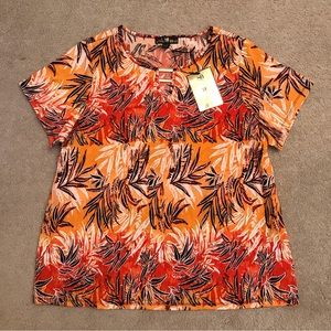 80 Park Tropical Sunset Orange Blouse NEW Size 3X Short Sleeve Easy Care Resort